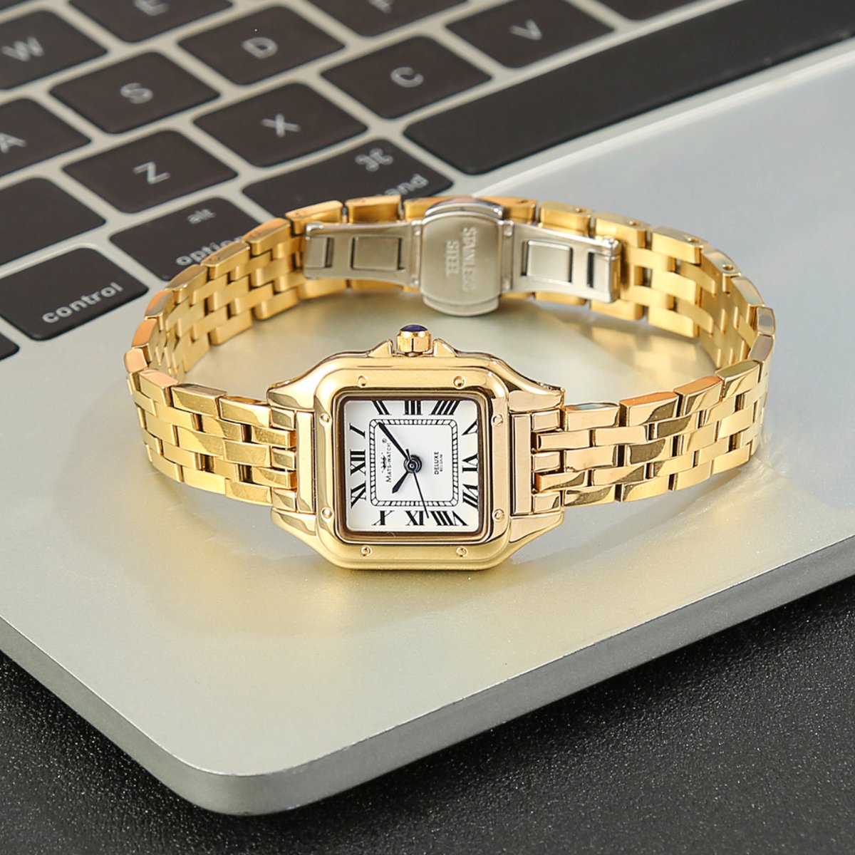 Gold Square Link Bracelet Watch