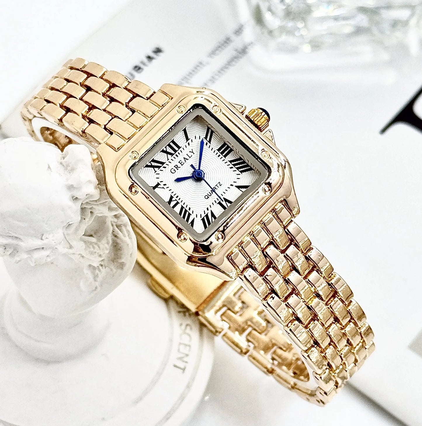 Gold Square Link Bracelet Watch
