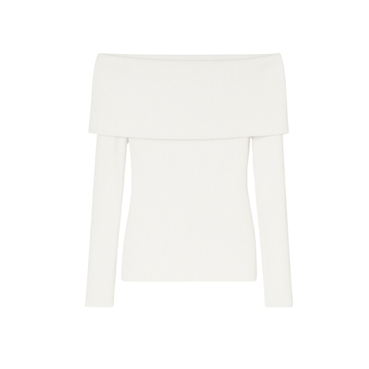 White Off-The-Shoulder Knit Sweater