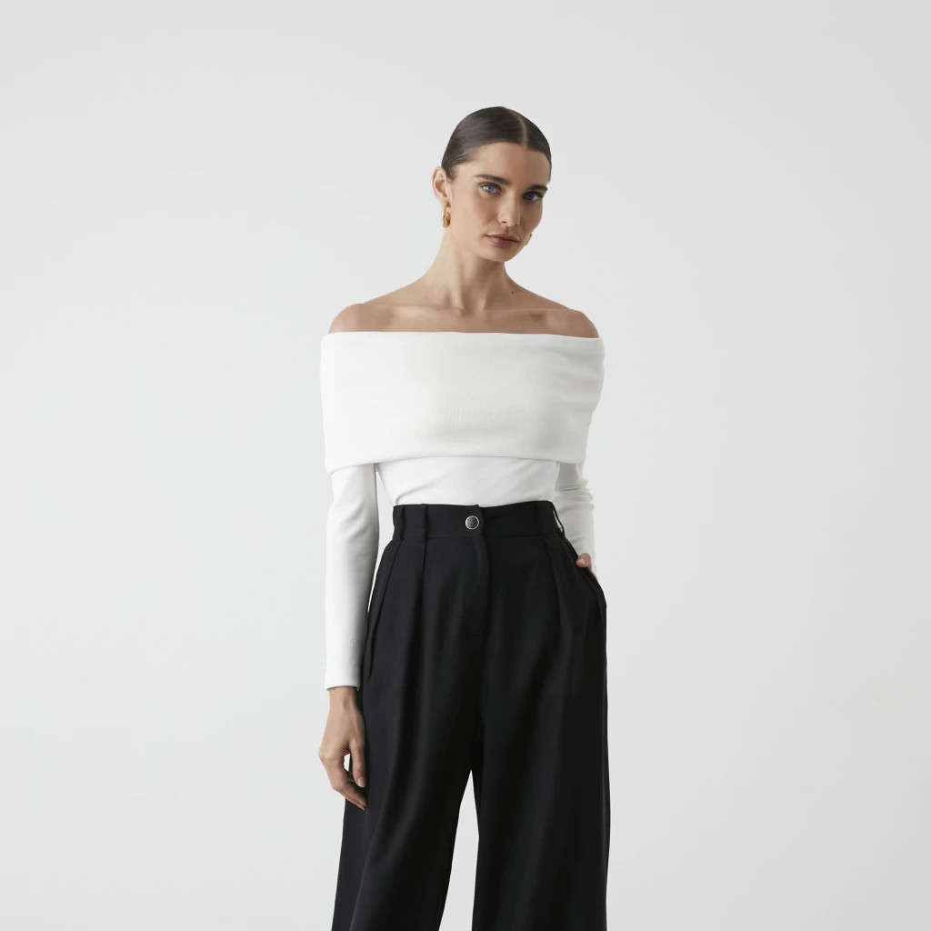 White Off-The-Shoulder Knit Sweater