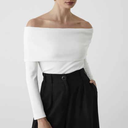 White Off-The-Shoulder Knit Sweater