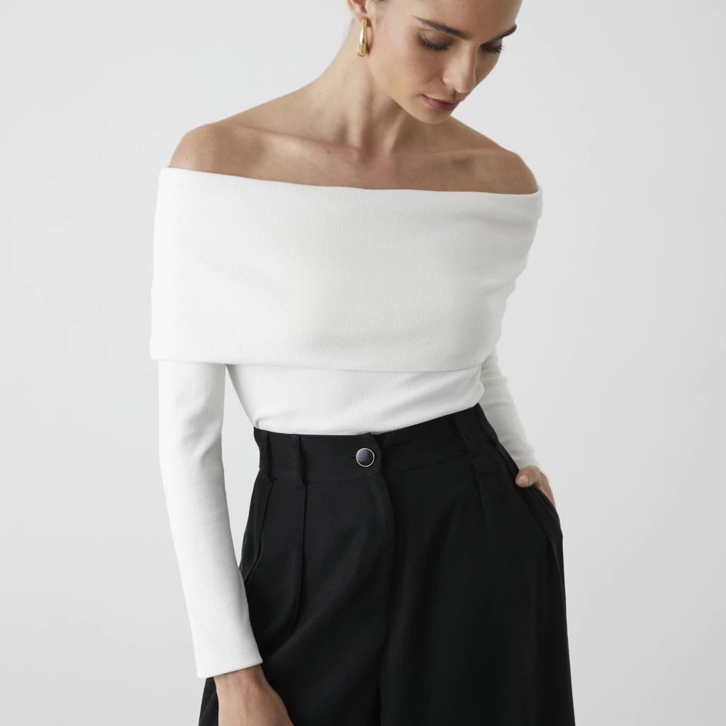 White Off-The-Shoulder Knit Sweater