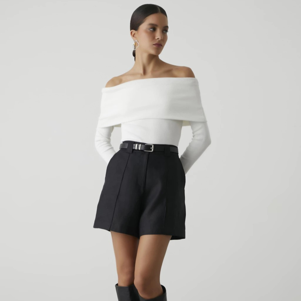 White Off-The-Shoulder Knit Sweater