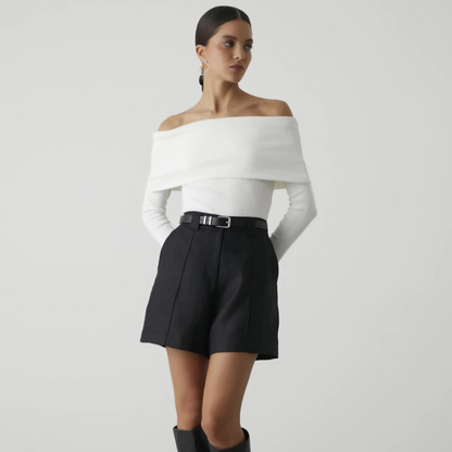 White Off-The-Shoulder Knit Sweater